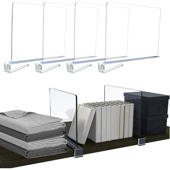 shiyou-4Pcs Closet Organizers and Storage for Clothes, Clear Acrylic Shelf Dividers with Anti-Slip Pads for Wooden Closet Shelves, Suitable for Bedroom Clothing Storage, Bookshelf, Kitchen, Office