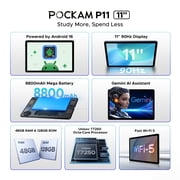 POCKAM P11 Android 16 11 Inch Tablet with Gemini AI, 48GB RAM+128GB ROM/TF 2TB, 90Hz Display,8800mAh ,T7250, 13MP+5MP, 5G WIFI,Tablets with Keyboard, Pen