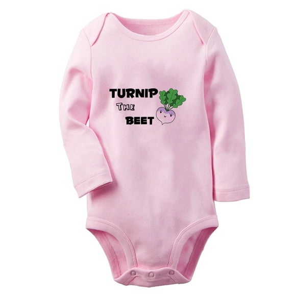 iDzn Turnip The Beet Funny Rompers, Newborn Baby Unisex Bodysuits, Infant Jumpsuits, Toddler Kids Long Sleeve Oufits (Pink, 0-6 Months)