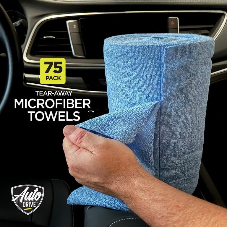 Auto Drive Tear Away Multi-Purpose Microfiber Towels on a Roll, Cleaning 75  Pack