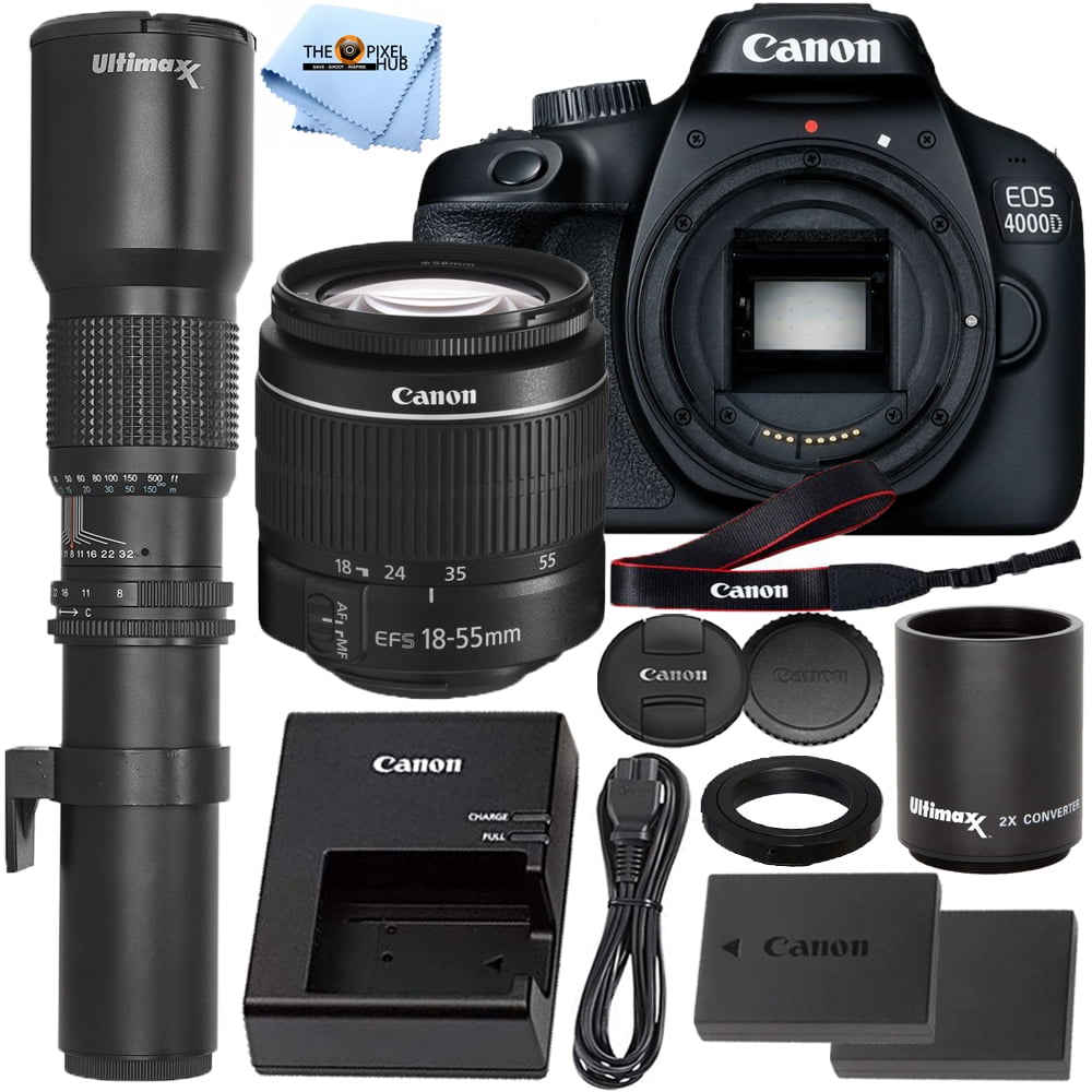 Canon EOS Rebel T100 75-300mm+18-55mm 4000D DSLR Camera Retail Packaging Bundle 
