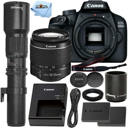 Canon EOS 4000D / Rebel T100 with EF-S 18-55mm III Lens + 500mm/1000mm Bundle