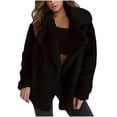 thumbnail image 2 of Womens Winter Fleece Sherpa Jacket Cardigan Plush Lapel Coats with Pockets Outerwear Black XXL, 2 of 6