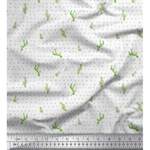 Soimoi Poly Georgette Fabric Brush Stroke & Cactus Tree Decor Fabric Printed Yard 52 Inch Wide