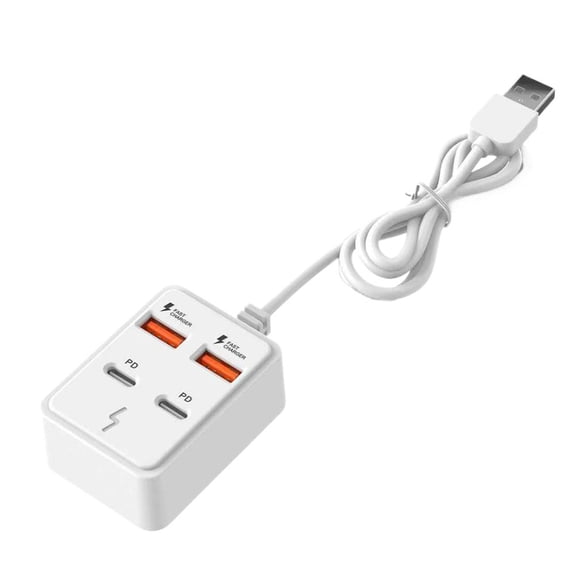 USB C Charging Hub 4 in 1, 6 Device Fast Charging Station with 2 USB A & 2 Type C Ports, Compact White Travel Charger for Phone Tablet Laptop
