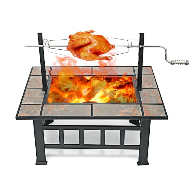 37 Outdoor Fire Pit Square Iron, Fire Pit And Grill