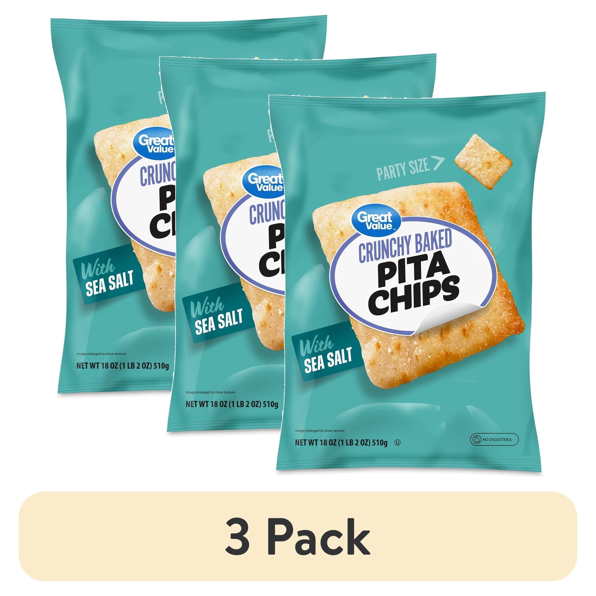 (3 pack) Great Value Sea Salt Pita Chips Party Size, 18 oz