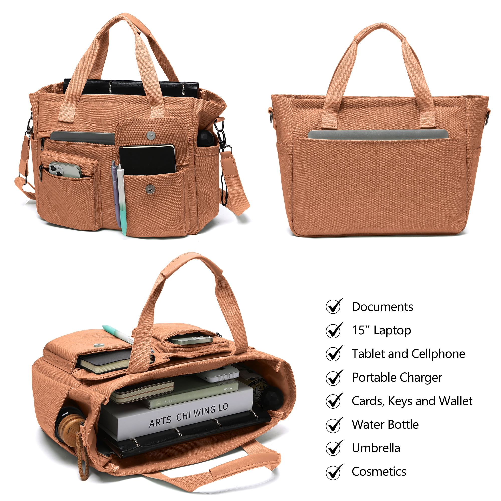 2pcs/set Large Canvas Tote Bag for Women, Laptop Work Bags Crossbody Shoulder Hobo Messenger Handbag Purse Travel Gym Totes