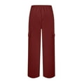 thumbnail image 4 of Women's Elastic Waist Casual Pants with Side Pockets Loose Fit Straight Leg Trousers Sport Outdoor Workwear Long Pants for Daily Wear Wine XXL, 4 of 5