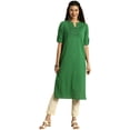 thumbnail image 4 of eloria Women's Fashion Solid Kurti In Mandarin Collar Neck Design, Fabric : Cotton, Color : Green, Size : Medium, 4 of 5