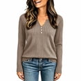 thumbnail image 2 of Kinrui Womens Lightweight Sweaters Long Sleeve Henley Shirts Casual Fall Button V Neck Tunic Tops Khaki 2XL, 2 of 5