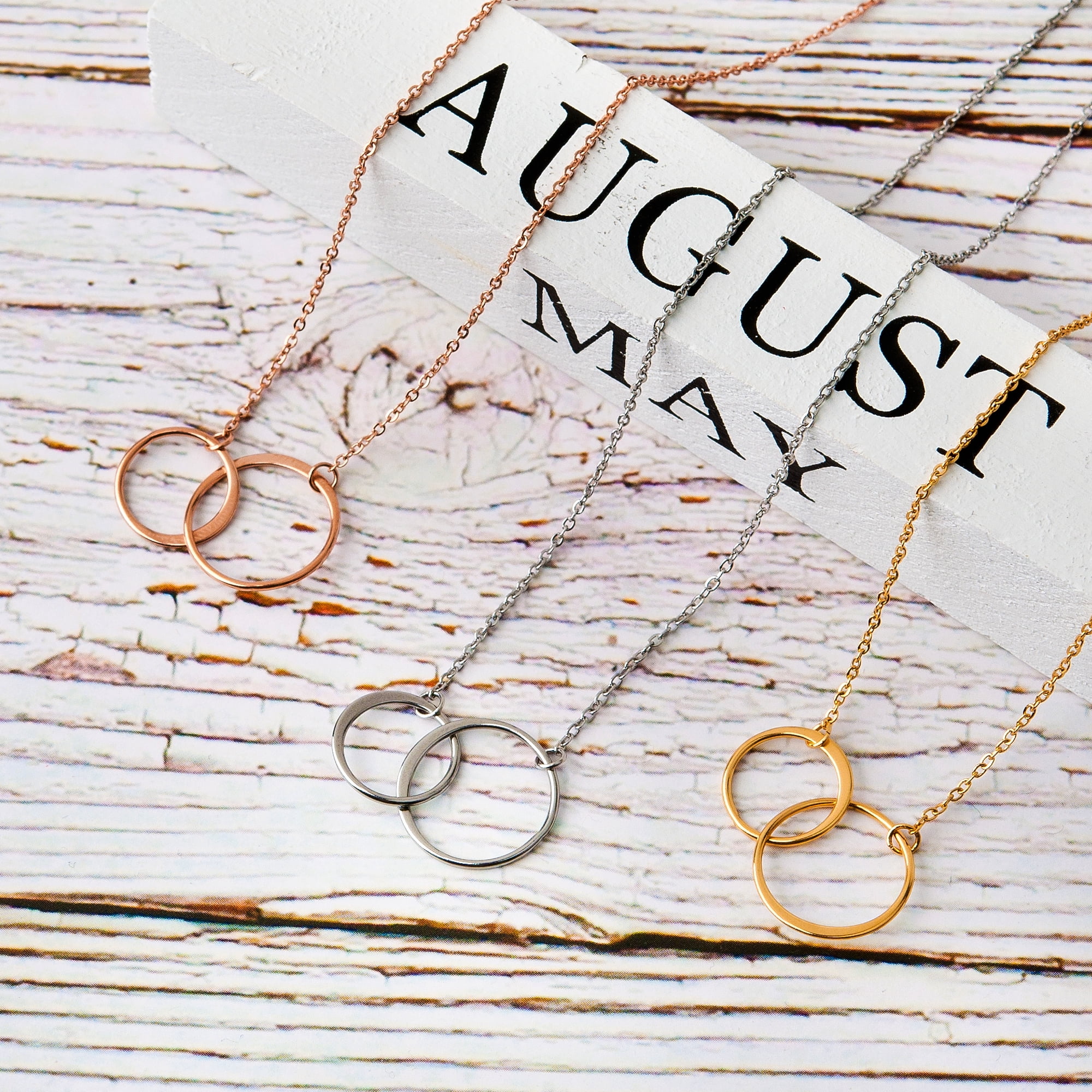 Anavia Mother's Day Gift for Wife, Wife Birthday Gift, Double Circle Necklace, Wife Necklace Gift, Anniversary Gift, Gift for Mom, Gifts for Wife- [Gold]