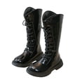 thumbnail image 3 of Ticikt Girls Lace Up Tall Knee High Boots, Side Zipper Platform Non Slip British Style Princess Fashion Long Boots,Black, 3 of 9
