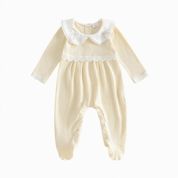 larppty Fall Winter Baby Girl Clothes Outfit Long Sleeve Romper Headband | Newborn Girl Coming Home Outfit Baby Girl Fall One-piece Jumpsuit Duck Flower Bow Print Ruffled Long Sleeve Romper 2 Pcs Set