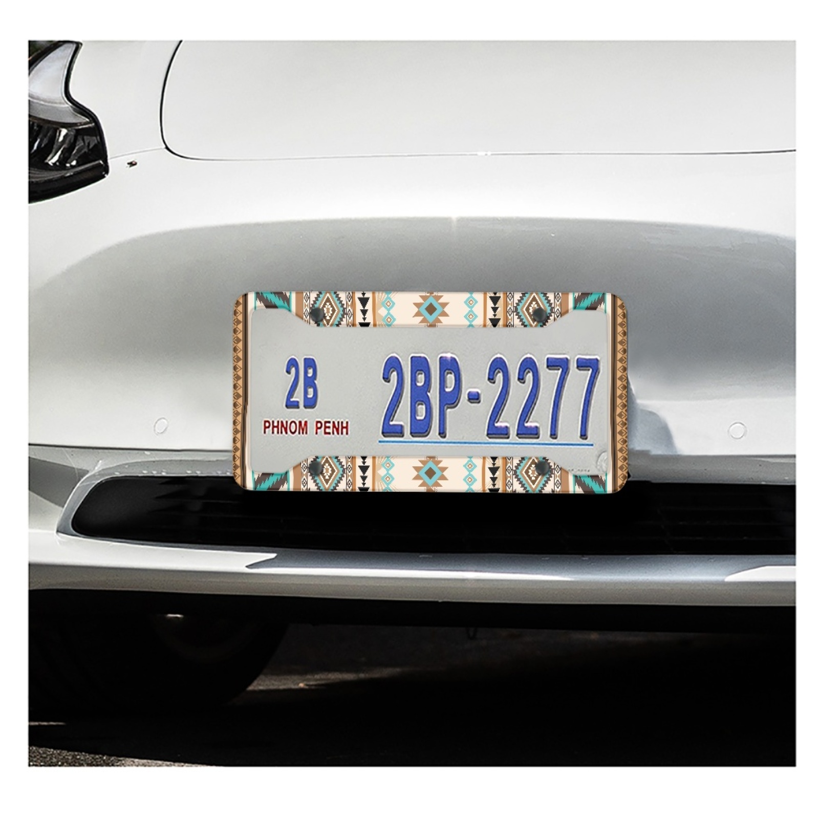 Renewold Southwest American Tribal Beige Blue Car License Plates Frame for Women Men, Car Tag with Screw Caps, Car Accessories Applicable to Standard US License, Set of 2