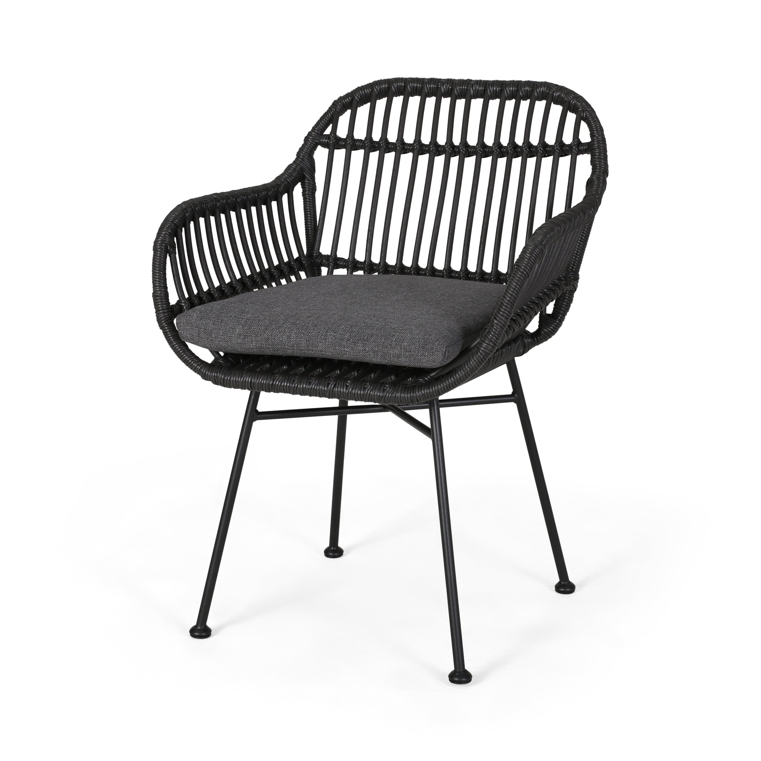 Euroco Set of 2 Modern PE Rattan Accent Chairs with Water-Resistant Cushions and Black Steel Frame