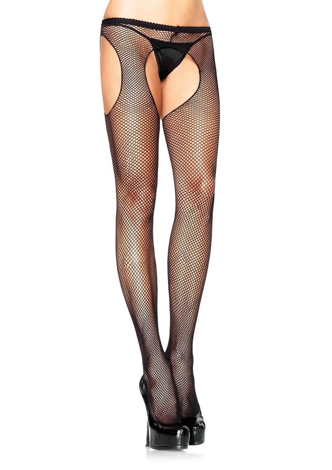 Photo 1 of Black Fishnet Suspender Pantyhose Plus Size 1402QLEGBL Black