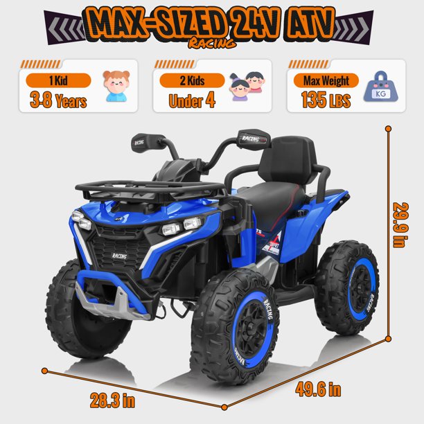 Joyracer ATV for Kids, 24 Volt Ride on Toys for Toddlers, 800W 4