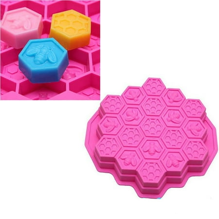 

MRULIC Kitchen supplies Silicone 19 Cell Bee Honeycomb Cake Chocolate Soap Candle Bakeware Mold Mould + Pink