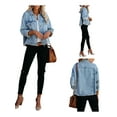 thumbnail image 6 of Aunavey Women's Jean Jacket Frayed Washed Button Up Cropped Denim Jacket With Pockets, 6 of 7