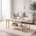 thumbnail image 5 of Giantex 2 Tier Coffee Table, Living Room Center Table w/Metal Frame, Accent Table, White & Gold, 5 of 8