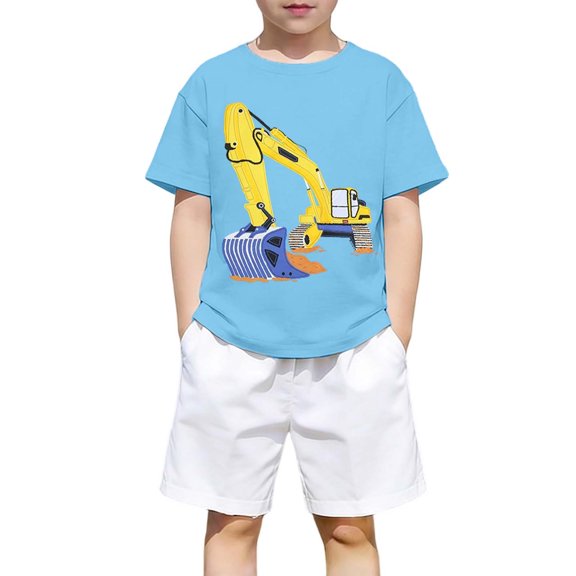 Jamsmile Toddler Girls Tshirts Short Sleeve Summer Excavator Print Casual Tees Soft Blend Shirts For Kids Girls Basic Tshirts