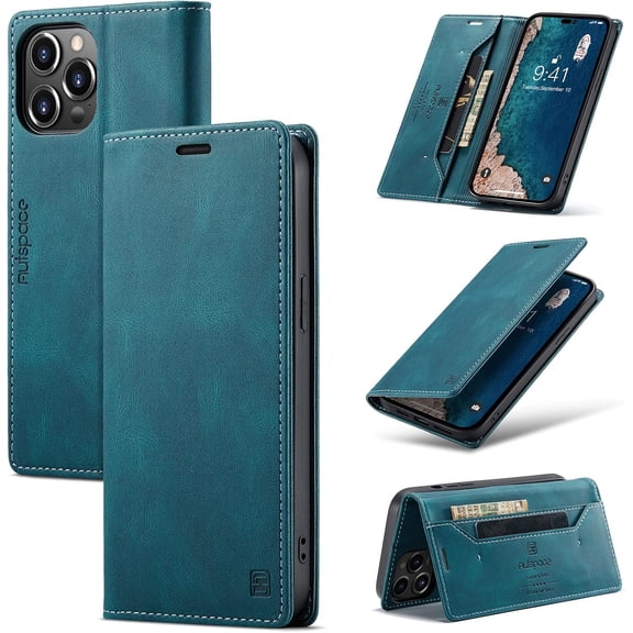 Case for iPhone 14 Pro Max,PU Leather Folio Flip Wallet Case with [RFID Blocking] Card Holster Kickstand Magnetic Closure Shockproof Phone Cover for iPhone 14 Pro Max 6.7 inch 2022 (Teal)