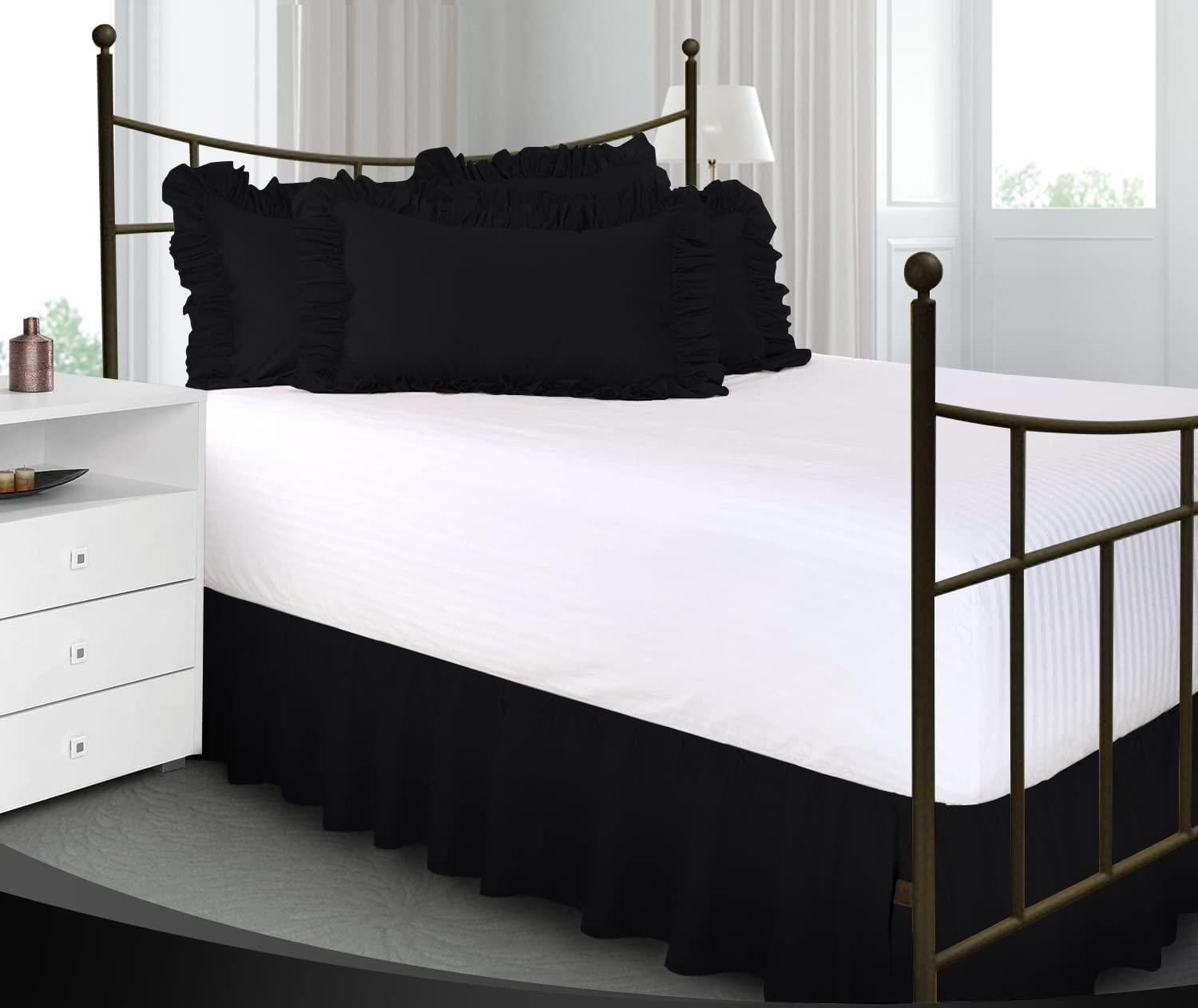 Split Corner Ruffle Bed Skirts 18" Drop, Fully Elastic Dust Ruffle, 100% Microfiber, Split Corner Bed Skirt Fade Resistant, Machine Washable Luxurious Fabric, Twin Size - Black Solid.