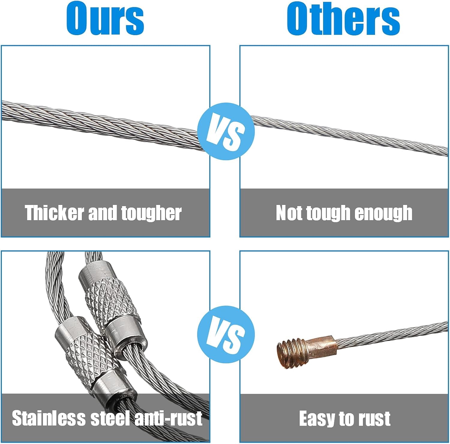 ABCISI 120 Pcs Wire Keychain Cable, Metal 2mm Twist Barrel Key Rings Loop Wire Cable Braided, 6 Inch Stainless Steel Key Ring Loop for Outdoor Hiking Connectable Luggage Tag Keeper