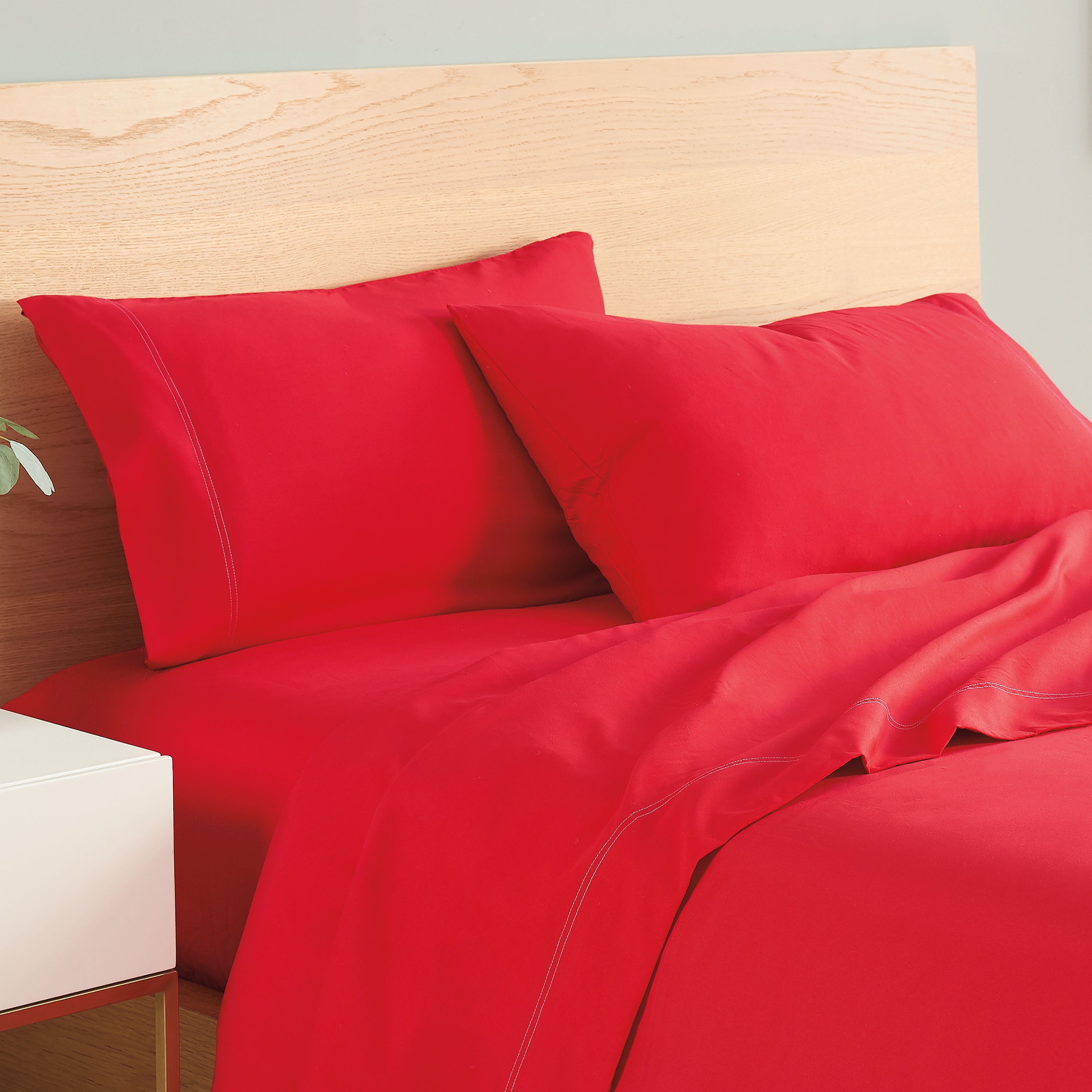 Utica Solid Recycled Microfiber Sheet Set, Red, Twin
