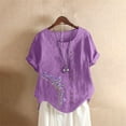 thumbnail image 2 of Liquidation! Uooqdmx Chemises en Lin pour Femmes, Chemises à Manches Courtes pour Femmes, Hauts Fluides pour Femmes, Blouse Col Rond Décontractée Coupe Ample Tunique, Hauts en Gaze pour Femmes, Violet TG, 2 of 5