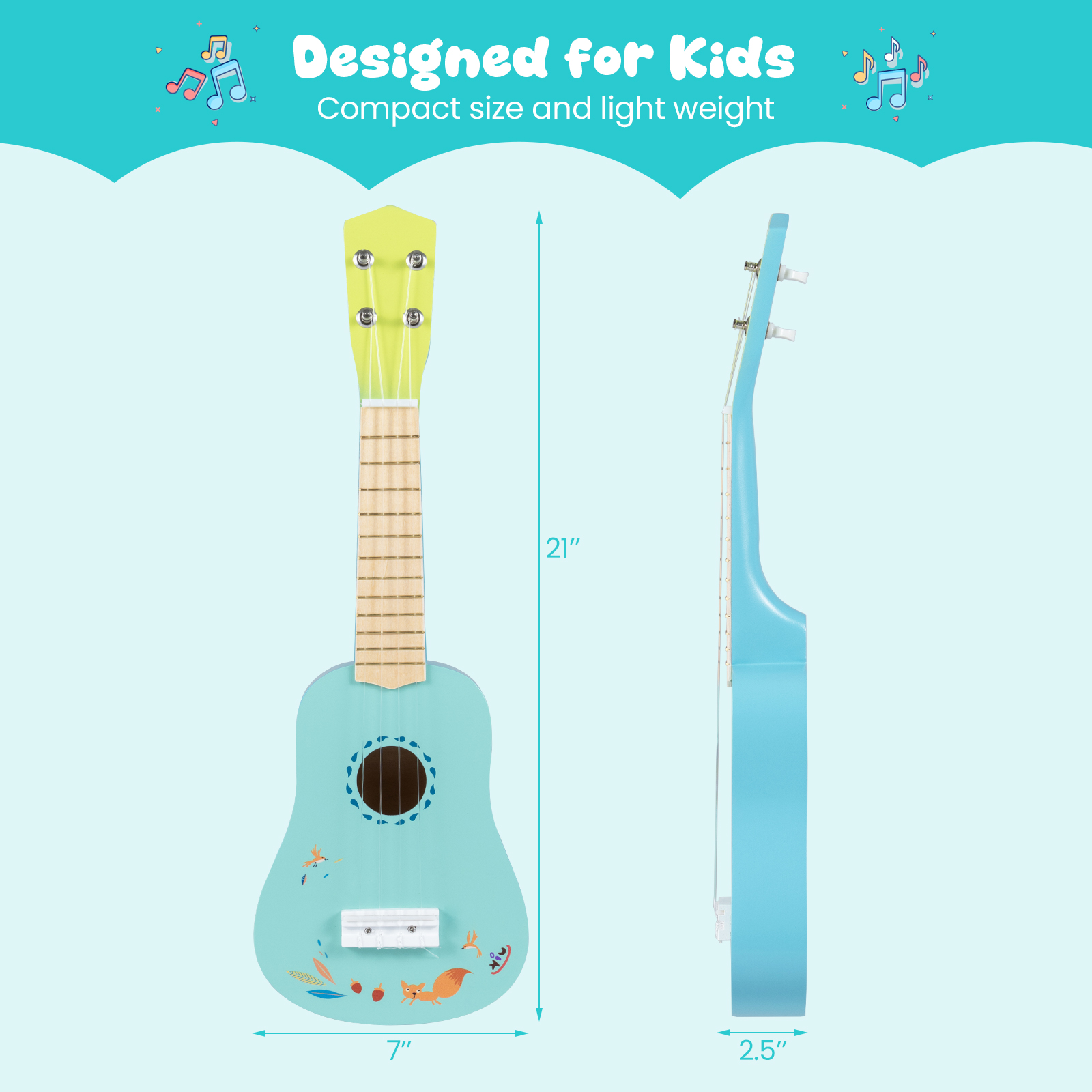 Gymax 21 Inch Ukulele for Kids Toy Ukulele for Toddlers w/ Laminated Basswood Body