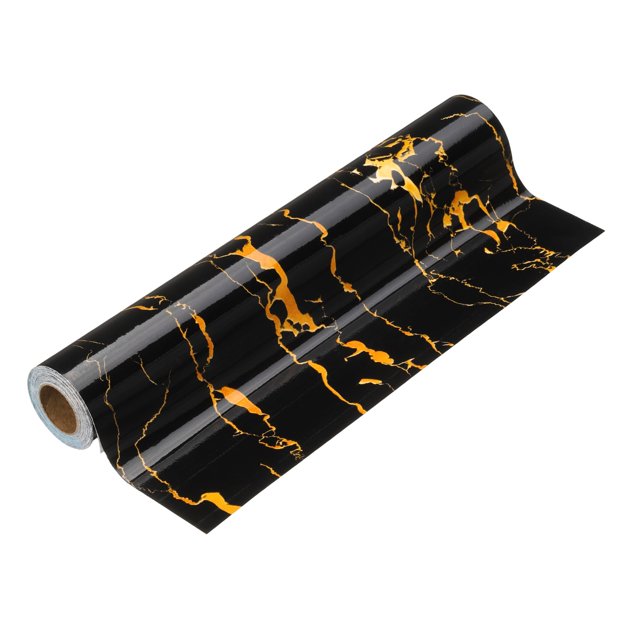 Uxcell Wood Grain Wallpaper Border 12" x 16.4ft Textured Frame Sticker, Black Gold