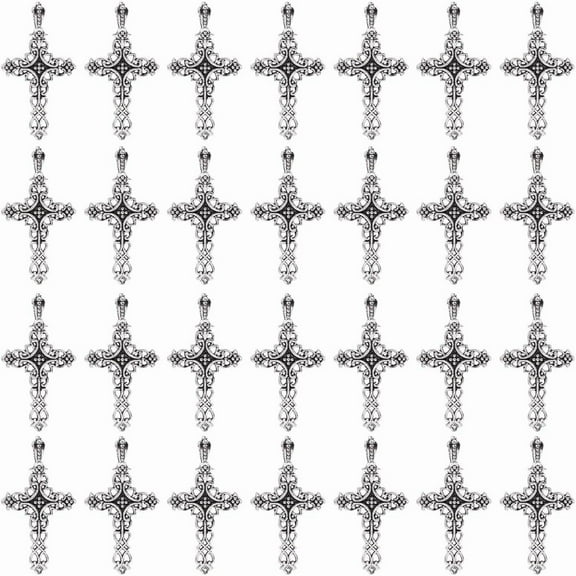 1 Box 50Pcs Big Gothic Cross Charm Alloy Cross Charms Bulk Tibetan Style Silvery Easter Halloween Festivals Crosses Charms for Jewelry Making Charms Diy Earrings Necklaces Bracelets Gifts