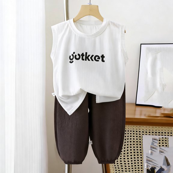 Rvasteizo Toddler Outfits Print Round Neck Sleeveless Top Shorts Cotton Summer Set 1-8Years