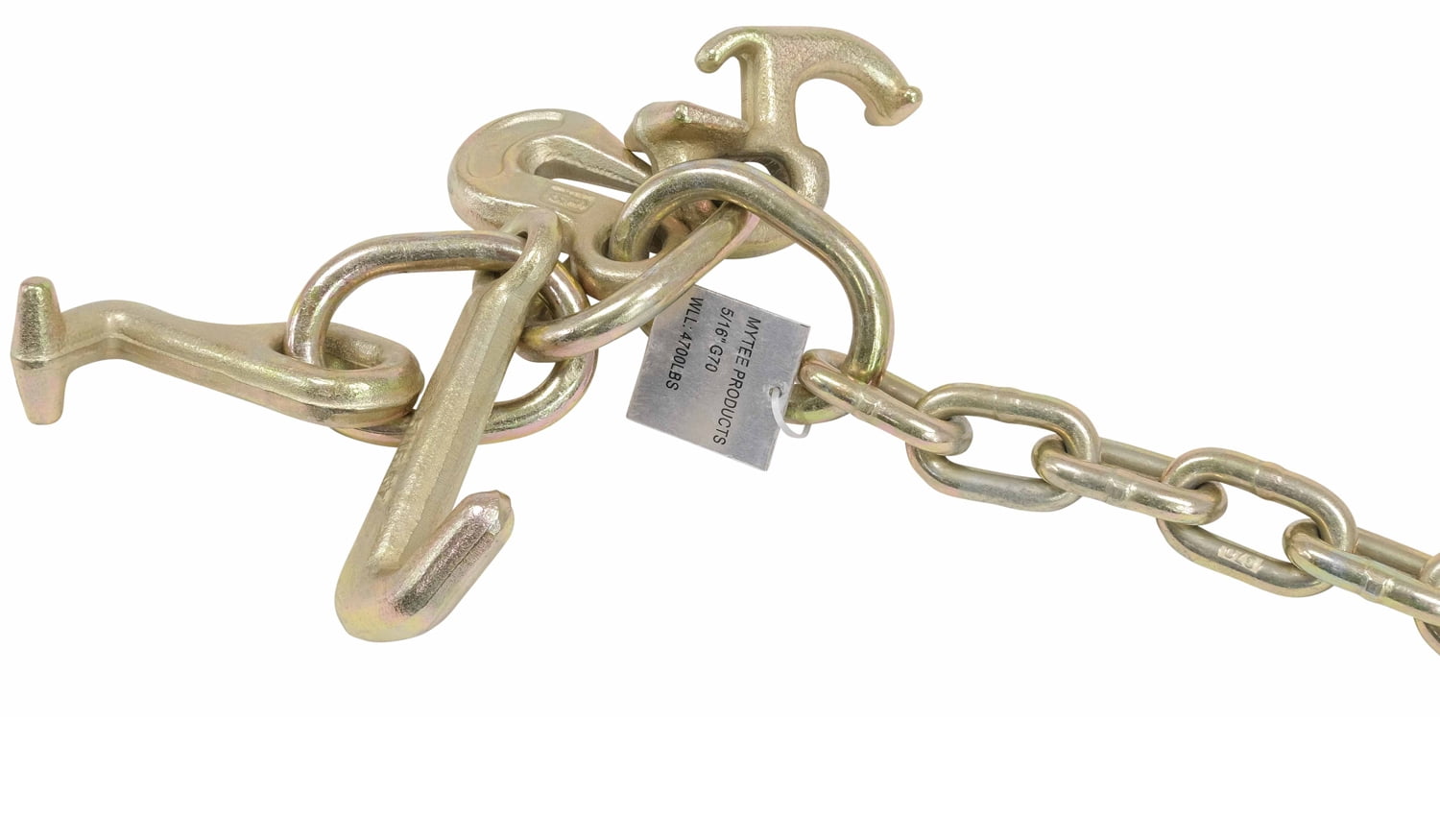 5/16"x6' Leg G70 8" Long Shank J Hook Tow Chain w/ RTJ Cluster Hook & Grab Hook - 4700 lbs WLL Heavy Duty Transport Truck Chain for Car Wrecker Recovery - Towing Equipment