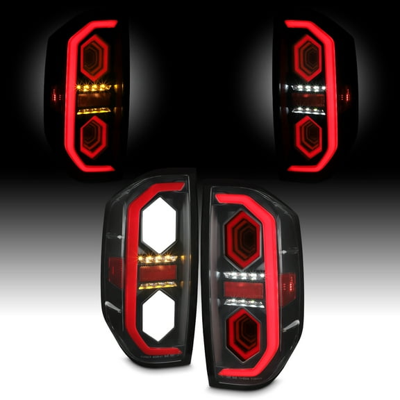 AKKON - Fits 2014-2021 Toyota Tundra [Full LED] Tube Signal Reverse Swithback Mirror 3D Brake Black Tail Lights Pair