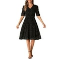 thumbnail image 2 of INSPIRE CHIC Women's Dress Chiffon Metallic Stars Ruched Sleeve V Neck A-line Dress XS Black, 2 of 6