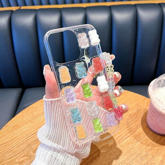 Amzcrzy Electrónica para hombres Organizador de electrónica Cámara digital Funda transparente y adorable para teléfono 16 16Plus 16Pro 16 Pro Max Super Kawaii Bears Divertida Funda protectora suave p