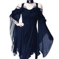 thumbnail image 2 of Gothic Dresses for Women Plus Size Cold Shoulder Dress Button Front Halloween Dresses Dark in Love Ruffle Sleeves Midi Dress, 2 of 6