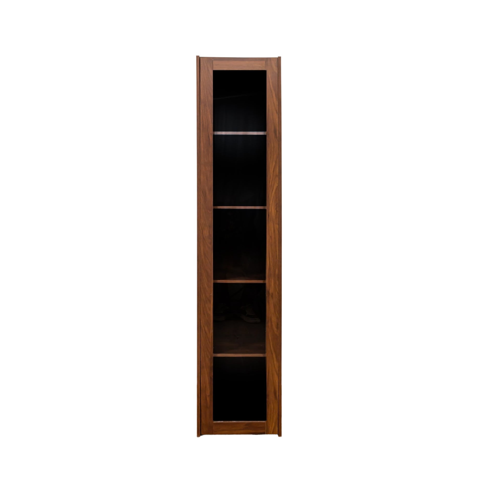 Display Cabinet with Acrylic Doors, 5 Shelf Curio Cabinet with LED Lights, Tall Bookcase Storage Organizer for Living Room Bedroom, Walnut