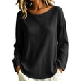 thumbnail image 2 of IUYRTFE Women's Cotton Linen Long Sleeve T-Shirt Round Neck Loose Fit Casual Summer Beach Top, 2 of 9