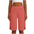 thumbnail image 6 of vigerkar Women's Casual Summer Bermuda Shorts Side Split Button Deco Knee Length Long Shorts with Pockets, Dressy High Waisted Work & Beach Outfits (Watermelon Red, 3XL), 6 of 8