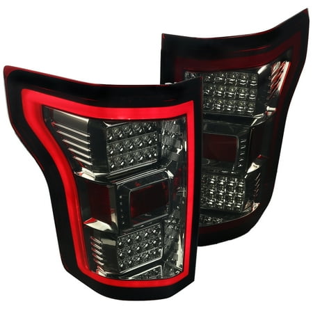 Brake Bar - Spec-D Tuning Red/Smoke 2015-2017 Ford F150 Rear Brake Full Led Tail Lights W/Driving Neon Bar (Left + Right) 15 16 17