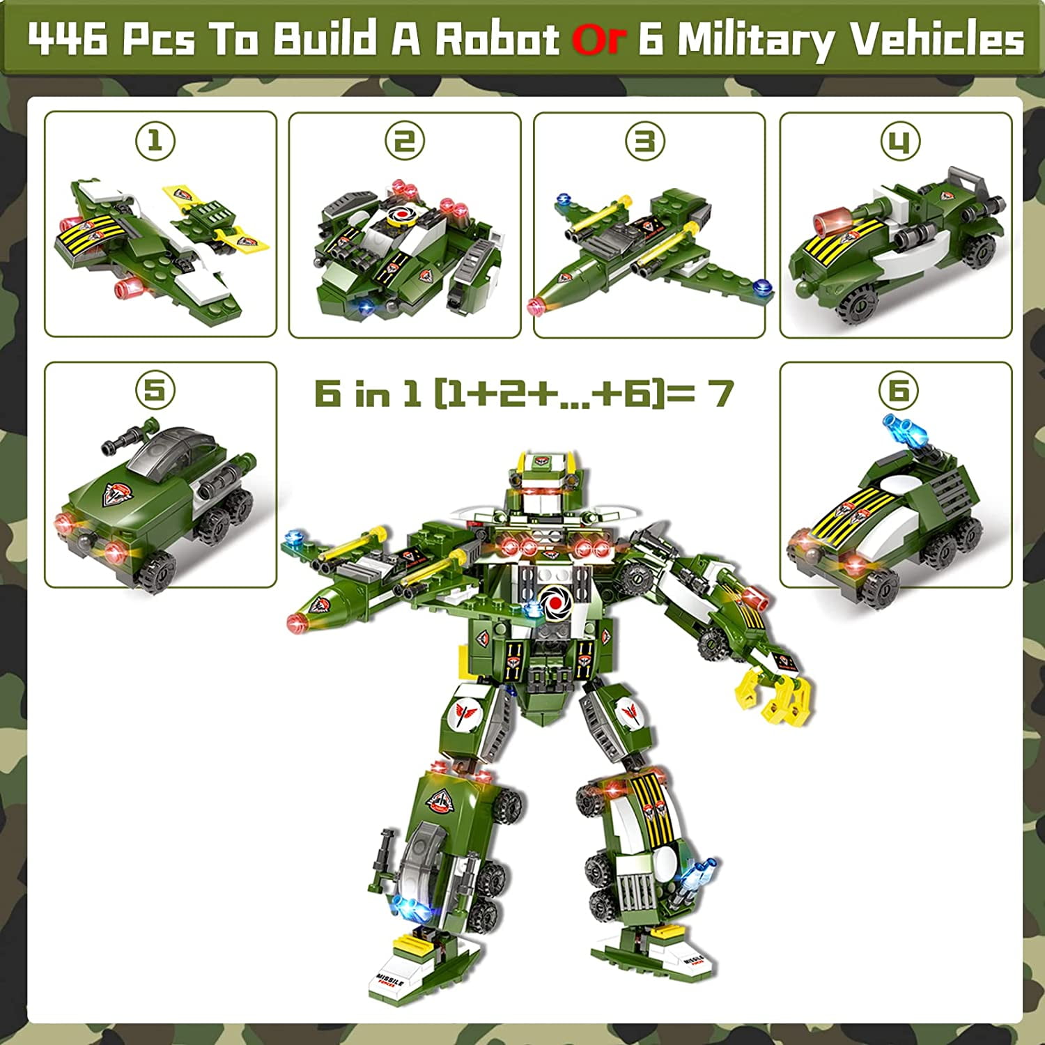 1164 Pcs Building Toy Set, City Building Block Kit for Boys Girls, Army Military Base Corps War Stem Toys, Gift for Kids Ages 6-12, Green