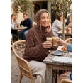 thumbnail image 4 of Czanzd Womens Cable Knit Turtleneck Sweater Oversized Loose Pullover Tops-Brown,M, 4 of 8