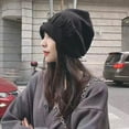 thumbnail image 6 of Yirtree Women Hat Super Soft Windproof Stretchy Solid Color with Letters Keep Warm Yarn Simple Thickened Winter Women Beanie Hat for Dating, 6 of 7
