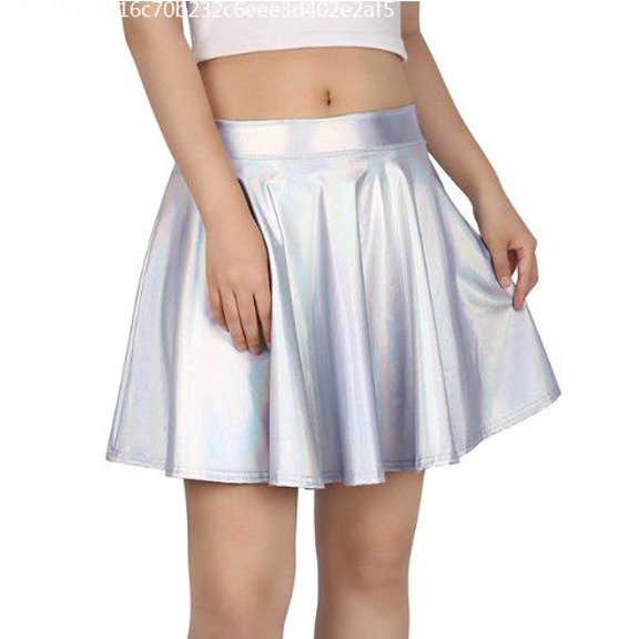 HDE Women's Solid Color Metallic Flared Pleated Club Skater Skirt (Purple, Small)