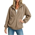 thumbnail image 5 of Timegard Quarter Zip Pullover for Women Fall Winter Corduroy Drawstring Sweatshirts Hoodies Long Sleeve Pullover with Pockets(Khaki.S), 5 of 6