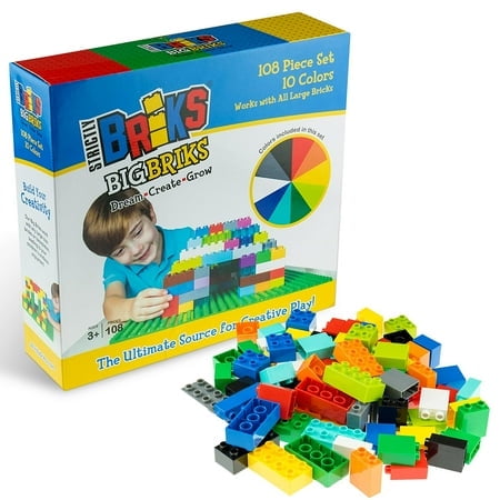 Strictly Briks Toy Large Building Blocks for Kids and Toddlers, Big Bricks Set for Ages 3 and Up, 100% Compatible with All Major Brands,10 Multi Colors, 108 Pieces
